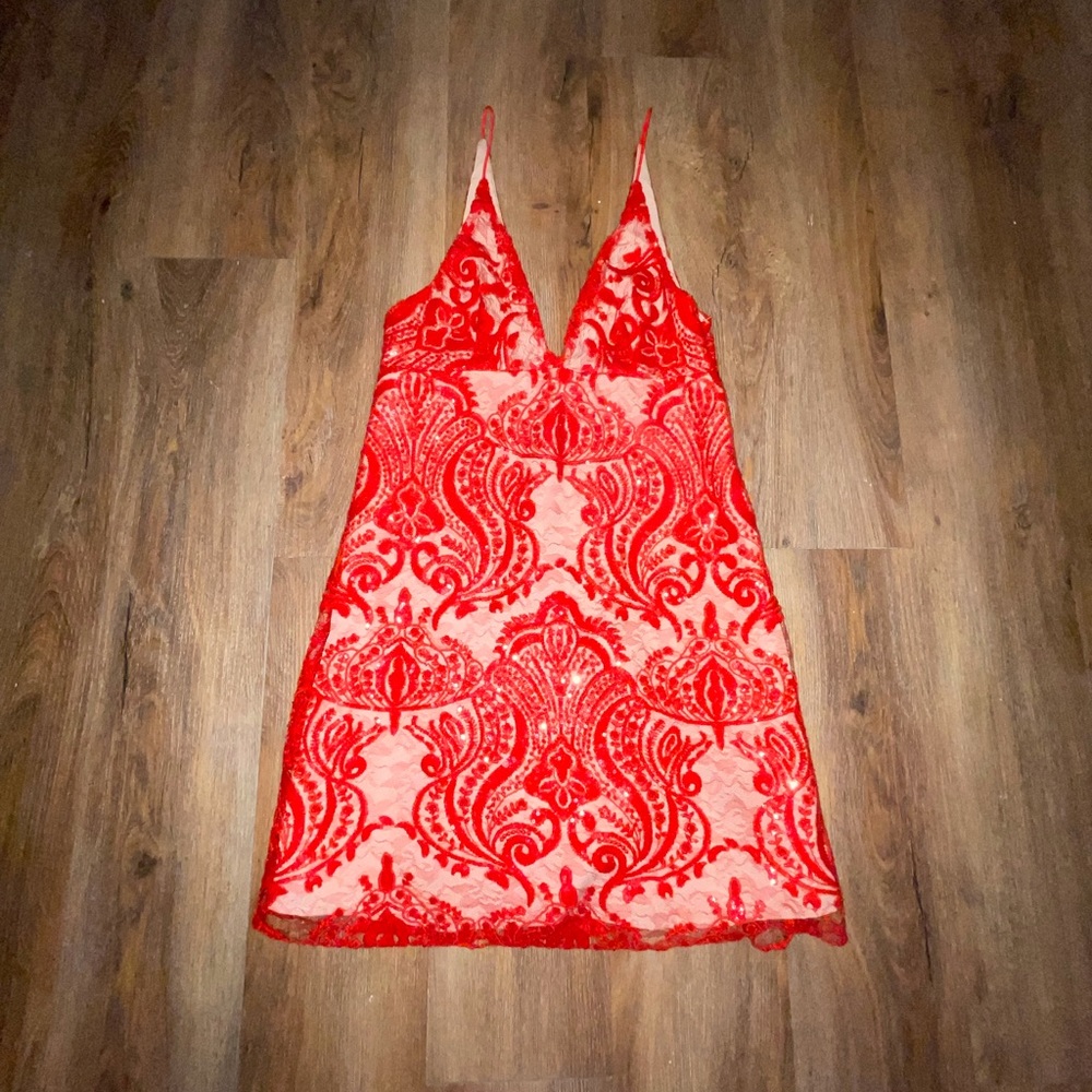 Red free people cocktail dress